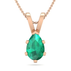 3/4 Carat Pear Shape Emerald Necklaces In 14 Karat Rose Gold Over Sterling Silver, 18 Inch Chain