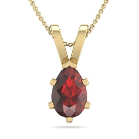 Garnet Necklace: Garnet Jewelry: 1 Carat Pear Shape Garnet Necklace In 14K Yellow Gold Over Sterling Silver, 18 Inches