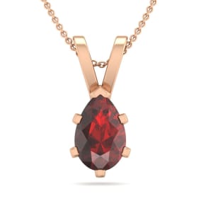Garnet Necklace: Garnet Jewelry: 1 Carat Pear Shape Garnet Necklace In 14K Rose Gold Over Sterling Silver, 18 Inches