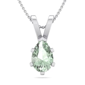 3/4 Carat Pear Shape Green Amethyst Necklace In Sterling Silver, 18 Inches
