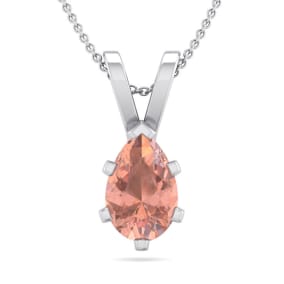 Pink Gemstones 3/4 Carat Pear Shape Morganite Necklace In Sterling Silver, 18 Inches