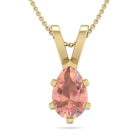 3/4 Carat Pear Shape Morganite Necklace In 14K Yellow Gold Over Sterling Silver With 18 Inch Chain