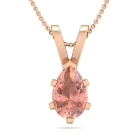 3/4 Carat Pear Shape Morganite Necklace In 14K Rose Gold Over Sterling Silver With 18 Inch Chain