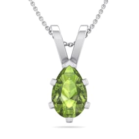 1 Carat Pear Shape Peridot Necklace In Sterling Silver, 18 Inches