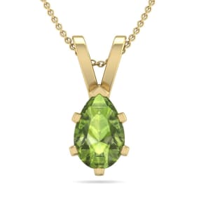 1 Carat Pear Shape Peridot Necklace In 14K Yellow Gold Over Sterling Silver, 18 Inches