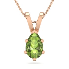 1 Carat Pear Shape Peridot Necklace In 14K Rose Gold Over Sterling Silver, 18 Inches