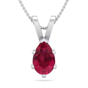 1 Carat Pear Shape Ruby Necklace In Sterling Silver, 18 Inches