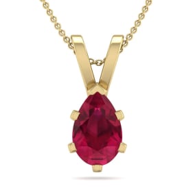 1 Carat Pear Shape Ruby Necklace In 14K Yellow Gold Over Sterling Silver, 18 Inches