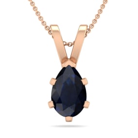 1 Carat Pear Shape Sapphire Necklace In 14K Rose Gold Over Sterling Silver, 18 Inches