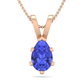 1 Carat Pear Shape Tanzanite Necklace In 14K Rose Gold Over Sterling Silver, 18 Inches