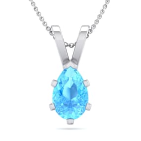1 Carat Pear Shape Blue Topaz Necklace In Sterling Silver, 18 Inches