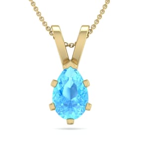 1 Carat Pear Shape Blue Topaz Necklace In 14K Yellow Gold Over Sterling Silver, 18 Inches