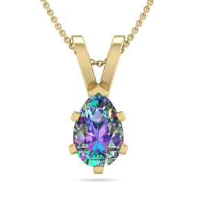 3/4 Carat Pear Shape Mystic Topaz Necklace In 14 Karat Yellow Gold Over Sterling Silver, 18 Inches