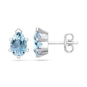 Aquamarine Earrings: Aquamarine Jewelry: 1 1/2 Carat Pear Shape Aquamarine Stud Earrings In Sterling Silver