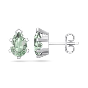 1 1/2 Carat Pear Shape Green Amethyst Stud Earrings In Sterling Silver