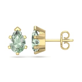 1 1/2 Carat Pear Shape Green Amethyst Stud Earrings In 14K Yellow Gold Over Sterling Silver