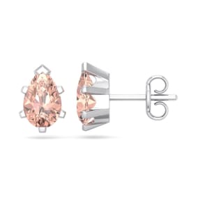 Pink Gemstones 1 1/2 Carat Pear Shape Morganite Stud Earrings In Sterling Silver