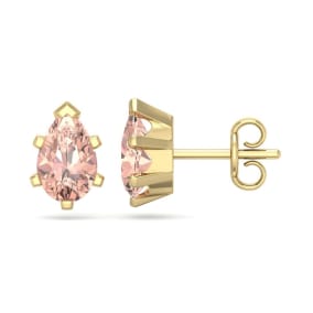 Pink Gemstones 1 1/2 Carat Pear Shape Morganite Stud Earrings In 14K Yellow Gold Over Sterling Silver