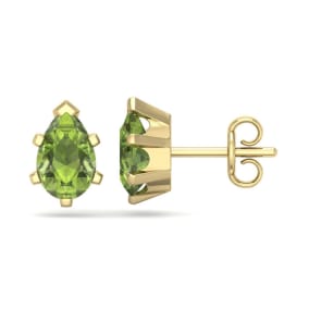 1 3/4 Carat Pear Shape Peridot Stud Earrings In 14K Yellow Gold Over Sterling Silver