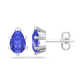 2 Carat Pear Shape Tanzanite Stud Earrings In Sterling Silver