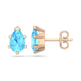 2 Carat Pear Shape Blue Topaz Stud Earrings In 14K Rose Gold Over Sterling Silver