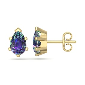 1 1/2 Carat Pear Shape Mystic Topaz Stud Earrings In 14K Yellow Gold Over Sterling Silver