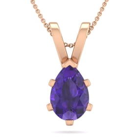1 Carat Pear Shape Amethyst Necklace In 14K Rose Gold Over Sterling Silver, 18 Inches