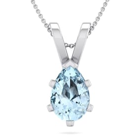 Aquamarine Necklace: Aquamarine Jewelry: 1 Carat Pear Shape Aquamarine Necklace In Sterling Silver, 18 Inches
