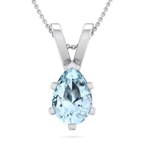 1 Carat Pear Shape Aquamarine Necklace In Sterling Silver, 18 Inches