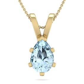 Aquamarine Necklace: Aquamarine Jewelry: 1 Carat Pear Shape Aquamarine Necklace In 14K Yellow Gold Over Sterling Silver, 18 Inches