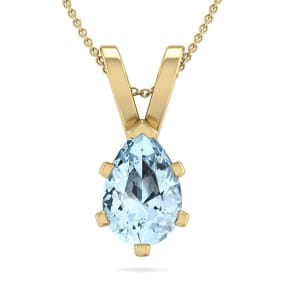 1 Carat Pear Shape Aquamarine Necklace In 14K Yellow Gold Over Sterling Silver, 18 Inches