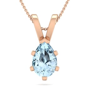 Aquamarine Necklace: Aquamarine Jewelry: 1 Carat Pear Shape Aquamarine Necklace In 14K Rose Gold Over Sterling Silver, 18 Inches