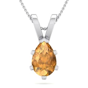 1 Carat Pear Shape Citrine Necklace In Sterling Silver, 18 Inches