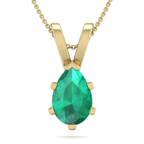 1 Carat Pear Shape Emerald Necklaces In 14 Karat Yellow Gold Over Sterling Silver, 18 Inch Chain