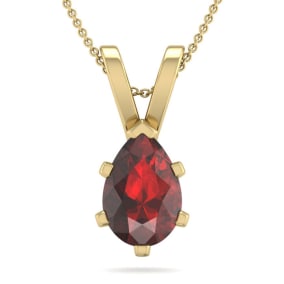 Garnet Necklace: Garnet Jewelry: 1 1/2 Carat Pear Shape Garnet Necklace In 14K Yellow Gold Over Sterling Silver, 18 Inches