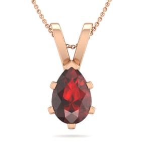 1 1/2 Carat Pear Shape Garnet Necklace In 14K Rose Gold Over Sterling Silver, 18 Inches