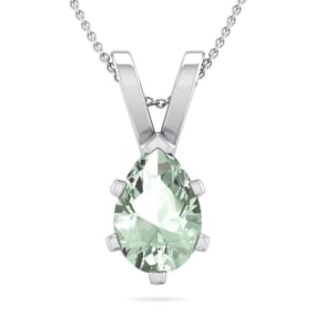1 Carat Pear Shape Green Amethyst Necklace In Sterling Silver, 18 Inches