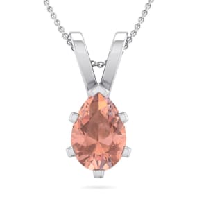 Pink Gemstones 1 Carat Pear Shape Morganite Necklace In Sterling Silver, 18 Inches