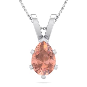 1 Carat Pear Shape Morganite Necklace In Sterling Silver With 18 Inch Chain