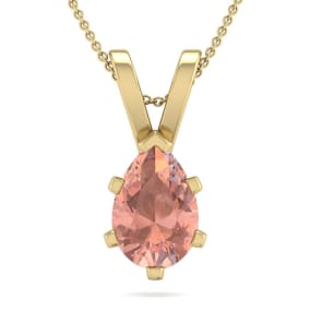 1 Carat Pear Shape Morganite Necklace In 14K Yellow Gold Over Sterling Silver With 18 Inch Chain