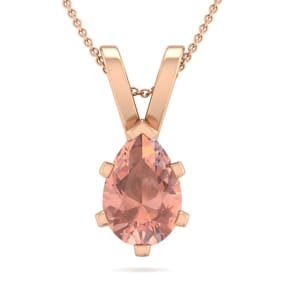 1 Carat Pear Shape Morganite Necklace In 14K Rose Gold Over Sterling Silver With 18 Inch Chain