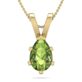 1 1/3 Carat Pear Shape Peridot Necklace In 14K Yellow Gold Over Sterling Silver, 18 Inches