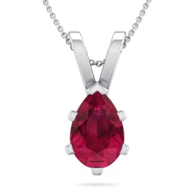 1 1/2 Carat Pear Shape Ruby Necklace In Sterling Silver, 18 Inches