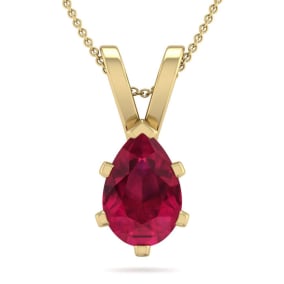 1 1/2 Carat Pear Shape Ruby Necklace In 14K Yellow Gold Over Sterling Silver, 18 Inches