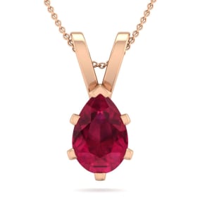 1 1/2 Carat Pear Shape Ruby Necklace In 14K Rose Gold Over Sterling Silver, 18 Inches