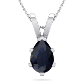 1 1/2 Carat Pear Shape Sapphire Necklace In Sterling Silver, 18 Inches