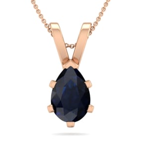 1 1/2 Carat Pear Shape Sapphire Necklace In 14K Rose Gold Over Sterling Silver, 18 Inches