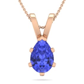 1 1/3 Carat Pear Shape Tanzanite Necklace In 14K Rose Gold Over Sterling Silver, 18 Inches