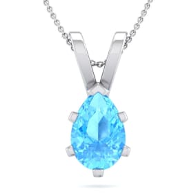 1 1/2 Carat Pear Shape Blue Topaz Necklace In Sterling Silver, 18 Inches