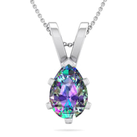 1 Carat Pear Shape Mystic Topaz Necklace In Sterling Silver, 18 Inches